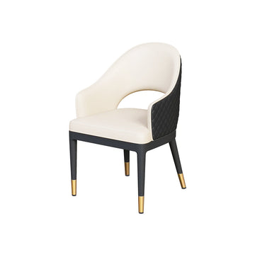 Modern Hollow Back Tufted Dining Chair Set of 2 in Beige PU Leather with Arms